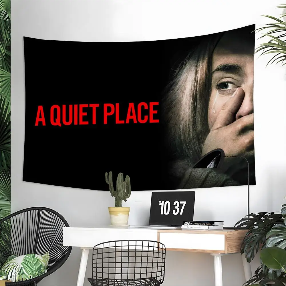 Horror Movies A-A Quiet Place Tapestry Vintage Wall Hanging Decor Microfiber Fabric Poster Room Art Bedroom Home Gift