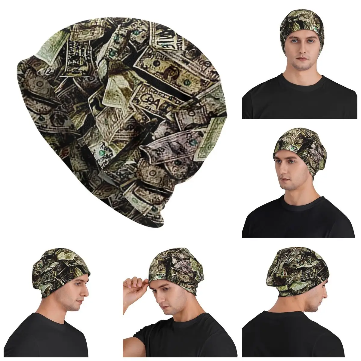 Giant Money Background 100 Dollar Bills Adult Beanies Caps Knitted Bonnet Hat Warm Hip Hop Autumn Winter Outdoor Skullies Hats