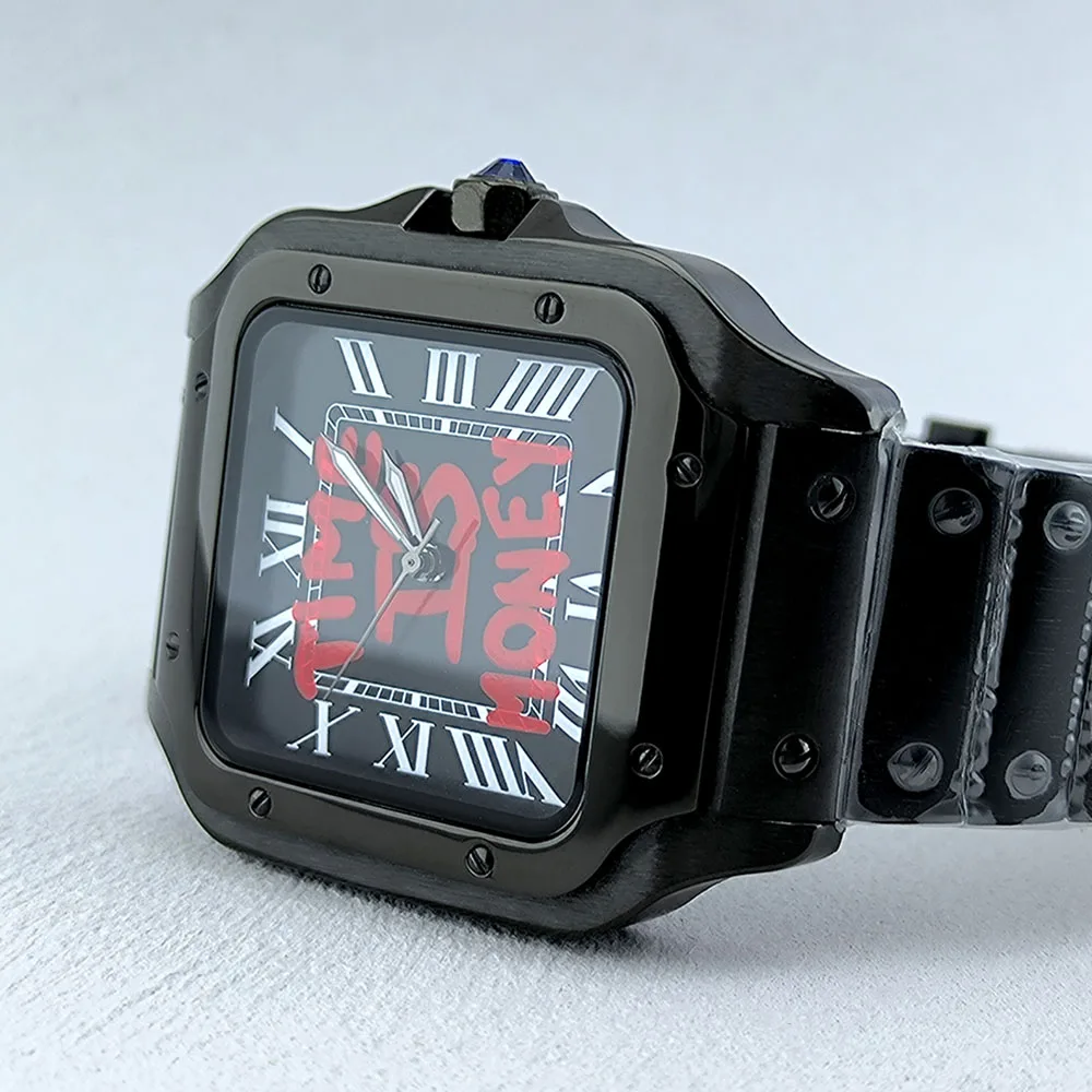 38mm NH35 Square Roma Watch Customized logo Men's Automatic Black Watch Case Folding Buckle Bracelet NH35 NH36 movement Watch