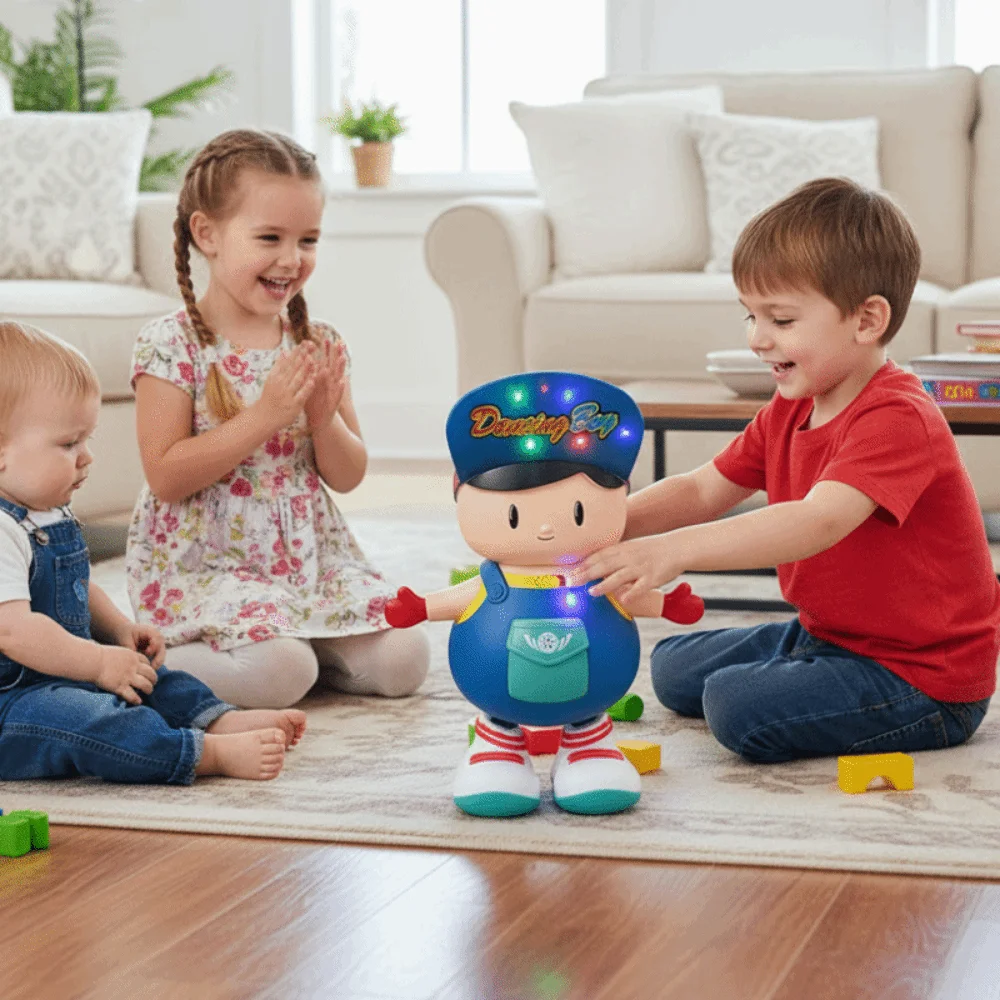 Educatief LED Dancing Boy Beeldje Plastic Muziek Dancing Swing Boy Beweegbaar met verlichting Elektrische jongen Verjaardagscadeau