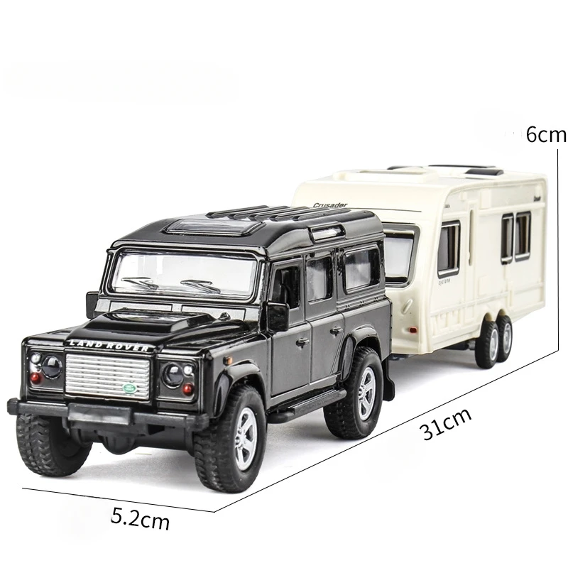 Simulation 1/32 Scale Land Rover Trailer RV Car Model Pullback Sound Light Caravans Model Diecast Toy Vehicle Children Boy Toy