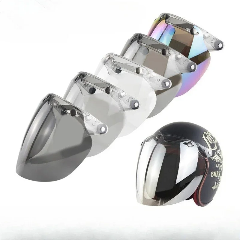 Viseira de capacete de rosto aberto, lente bolha de capacete de motocicleta, viseira de proteção contra vento com 3 encaixes