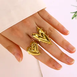 Delicate Heart Love Opening Rings For Women Fashion Gold Color Stainless Steel Bague Jewelry Femme Bijoux Wedding Gift Anillos