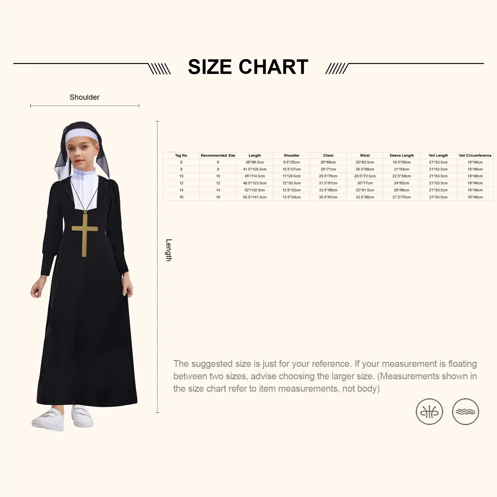 

Girls Nun Cosplay Costume for Halloween Theme Party Robe Long Sleeve Zipper Maxi Dress with Veil Role Play Outfits