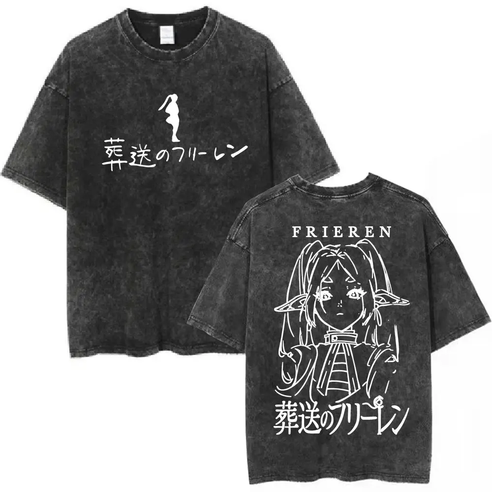 Vintage Frieren Beyond Journey's End Anime Casual Style Damen T-Shirt Unisex Tee Top Herren Baumwoll-Kurzarm-Shirt gewaschen – Detail 25