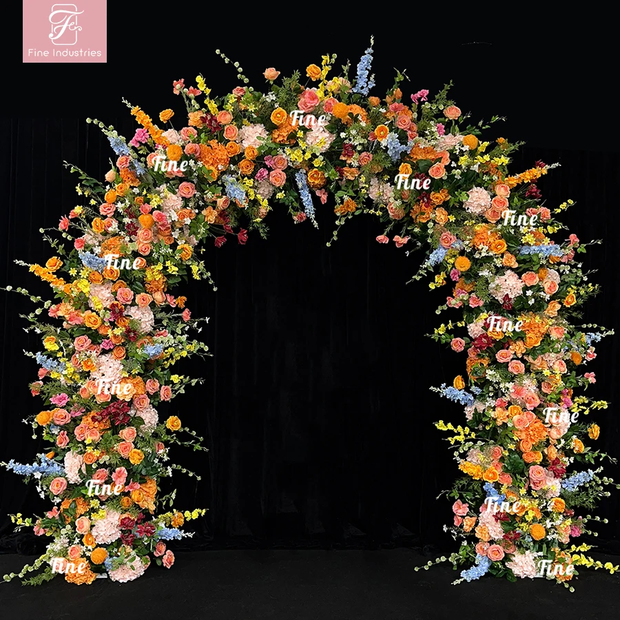 

Fine Arch Frame Hang Flower Orange Rose Entwined Flower Vines Artificial Flower Arch for Wedding Corner Arrangement
