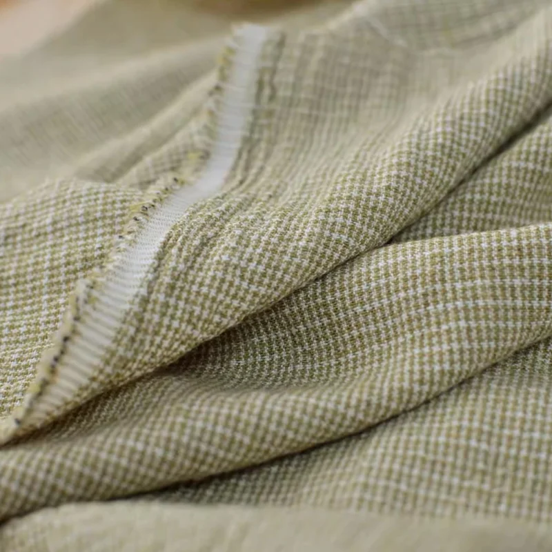 Tela de algodón y lino con textura de burbujas lavada al agua, color verde musgo, con estampado pequeño, para camisas, faldas y pantalones de verano - Tela de diseño DIY
