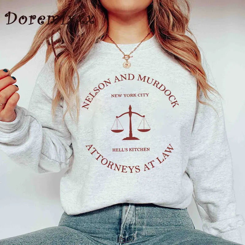 Nelson and Murdock Attorneys At Law Sweatshirts Cotton Loose Jumper Vintage Crewneck Hoodies Casual Matt Murdock Pullover Unisex