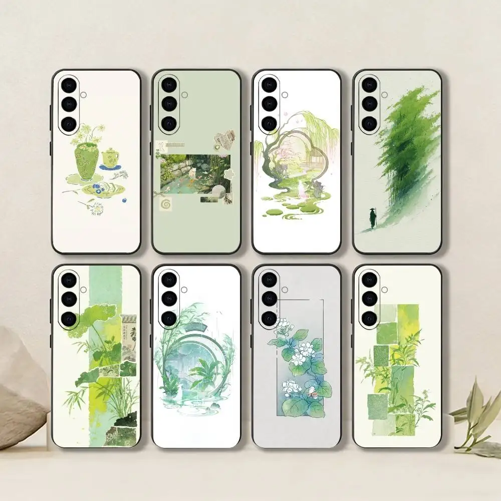 Green watercolor   Phone Case Black Silicone Soft For Samsung Galaxy A73,A72,A71,A70,A53,A52,A51