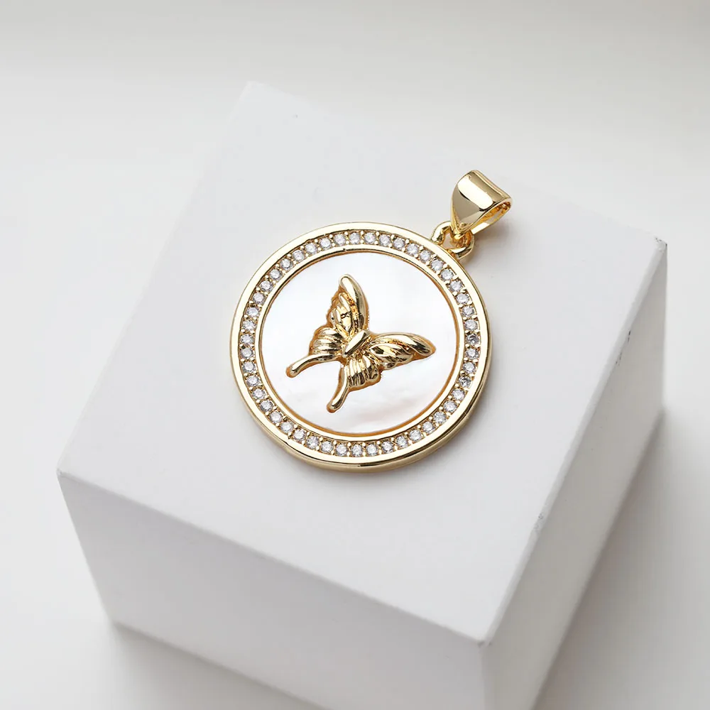 1PCS Dainty Shell Butterfly Charms for Jewelry Making Necklace Pendant DIY Hand Made Brass Accessory 14k Gold Plated 17*20mm