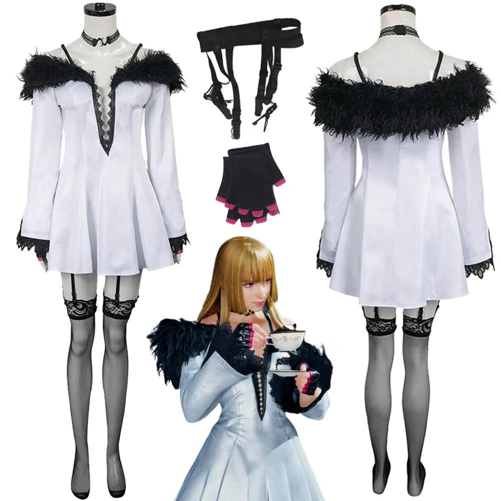 Lili Cosplay Princess Fantasy Roleplay White Plush Set Costume Anime Game Tekken8 Necklace Gloves Outfits Women Halloween Suit