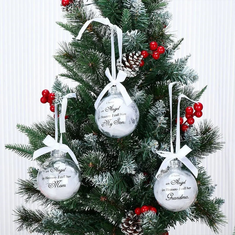 Christmas Tree Balls Commemorate Ornament Feather Ball Angel In Heaven Memorial Ornament Xtmas Tree Hanging In Memory of Mom Dad