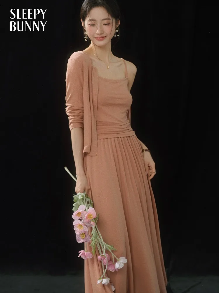 

Women Knit Set Cardigan Camisole Skirt Three Piece Outfit Slim Fit Maxi Skirt Elegant Soft Lounge Summer Vacation Lady Style