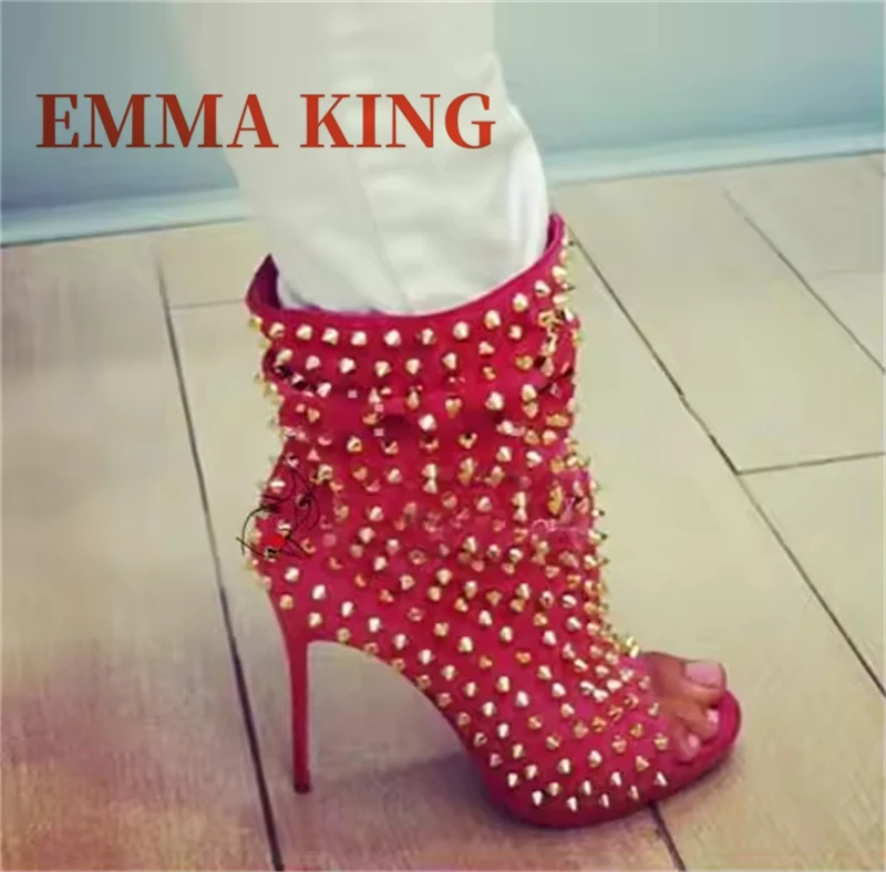 النساء كلوبوير برشام حذاء من الجلد رصع المفتوحة تو الخنجر الكعوب سبايك أحذية السيدات أنيقة حفلة الرقص أحذية الموضة كبيرة 44 #1