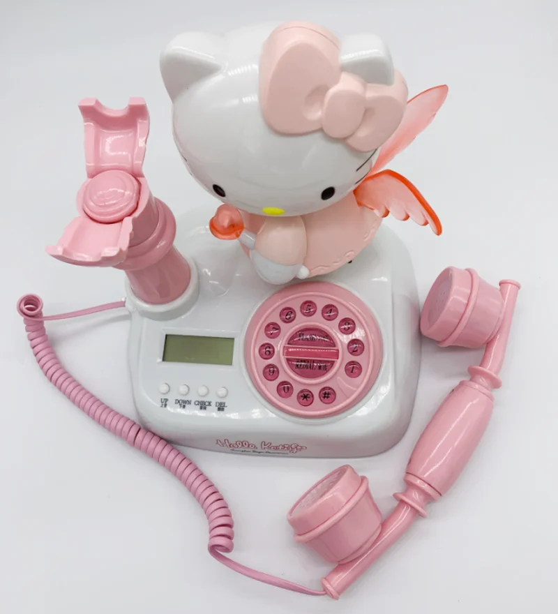 Sanrio Kawaii Antique Decoration Wired Landline Anime Hello Kitty Cute Retro Without Battery Girl Heart Pink Creative Gifts Toys