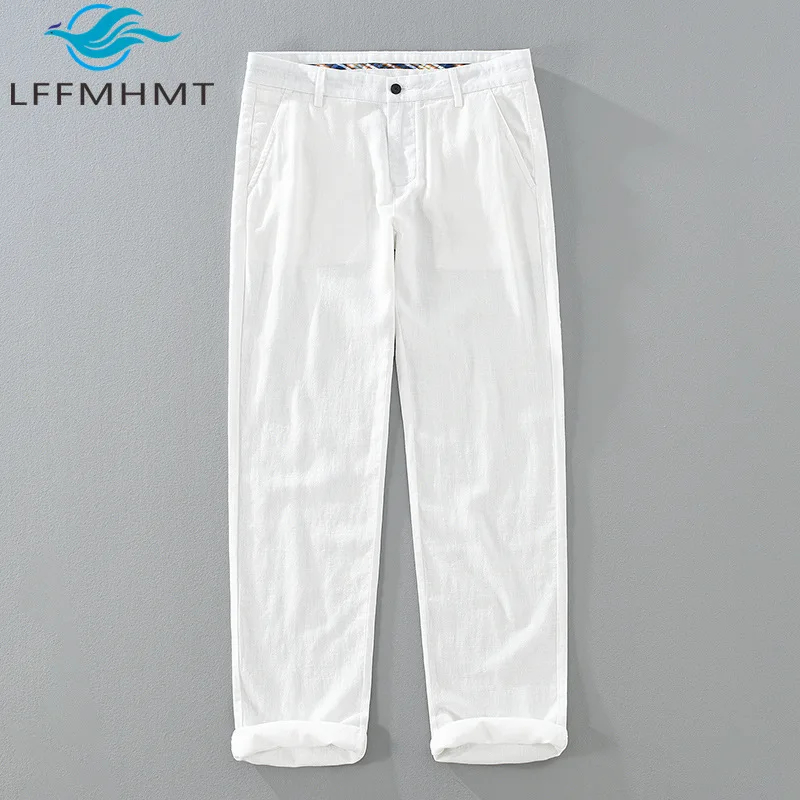 1353 Men's Summer Fashion Easy Match Ramie Casual Pants Solid Color Simple Basic Good Quality Trouser 60% Linen Premium Pants