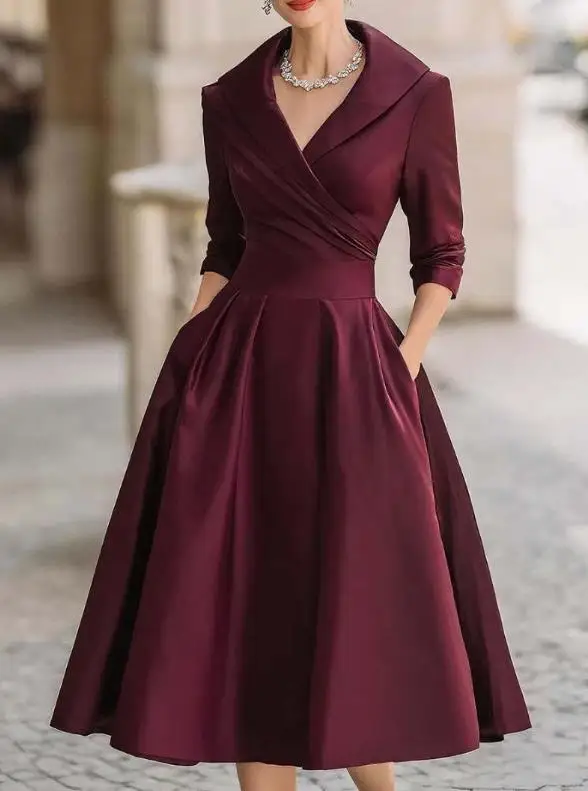 

Autumn Slim and Elegant Temperament Waist Cinching Dress for Women, with A Lapel and Waist Cinched Hem, and A Large A-Line Dress