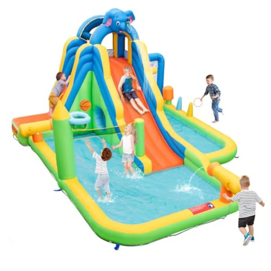 

Inflatable Water Slide 9-in-1 Giant Waterslide Inflatables Water Park with Splash Pools Tic Tac Toe Climbing Wall Outdoor Blow