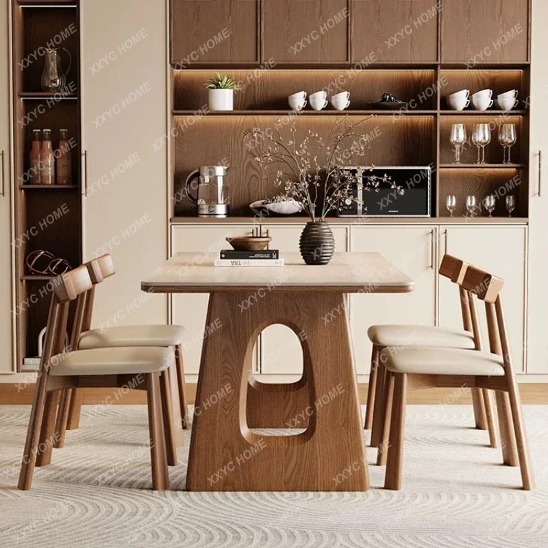 XXMedieval rock slab dining table retro restaurant cave stone square table solid wood rectangular dining table