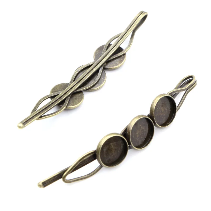 10mm 10pcs High Quality Three 10mm Cameo Bronze Plated Copper Material Hairpin Hair Clips Base Setting Cabochon Cameo