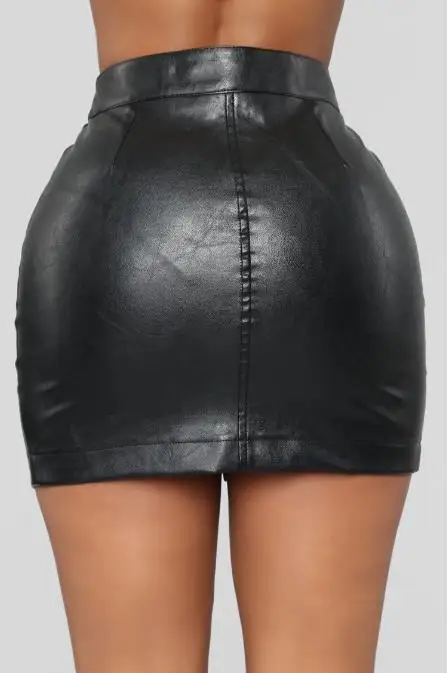 Zipper PU Leather Mini Skirt Sexy High Waist Bodycon Summer Half Skirt Black Short Leather Skirt Wrapped Hip Skirt Streetwear