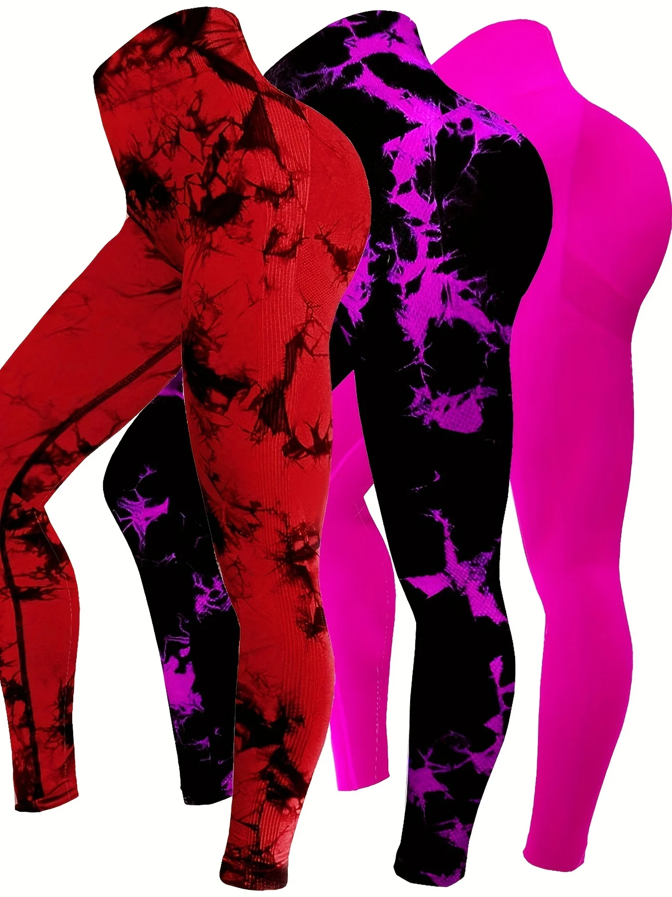 3 szt. Sportowe legginsy do jogi Tie Dye, bezszwowe obcisłe spodnie z wysokim stanem, odzież sportowa dla kobiet