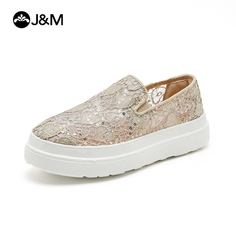 J&M Women Loafers Lady Shoes Cool Mesh Summer Shoes Platform Flat Rubber Slip-on White Sneakers Casual Shoes