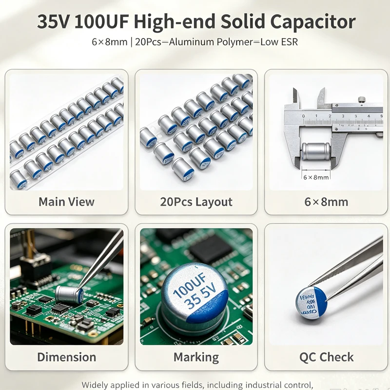 20Pcs High-end Solid Capacitor 35V 100UF 35V100UF 6×8mm Aluminum Polymer Low ESR Capacitor for Motherboard Power Supply