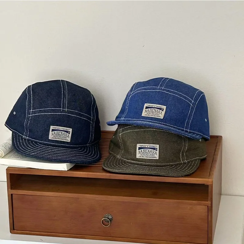 

Spring Summer Retro Flat Brim Denim Short Baseball Caps Men and Women Fashion Sunshade Skateboard Cap Truck Driver's Hat