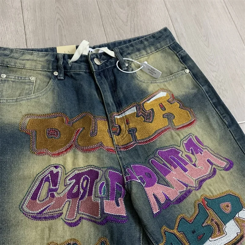 DUAA Blue Denim Shorts  Men Women Best Quality Retro Letter Logo Embroidered Oversized Denim Shorts