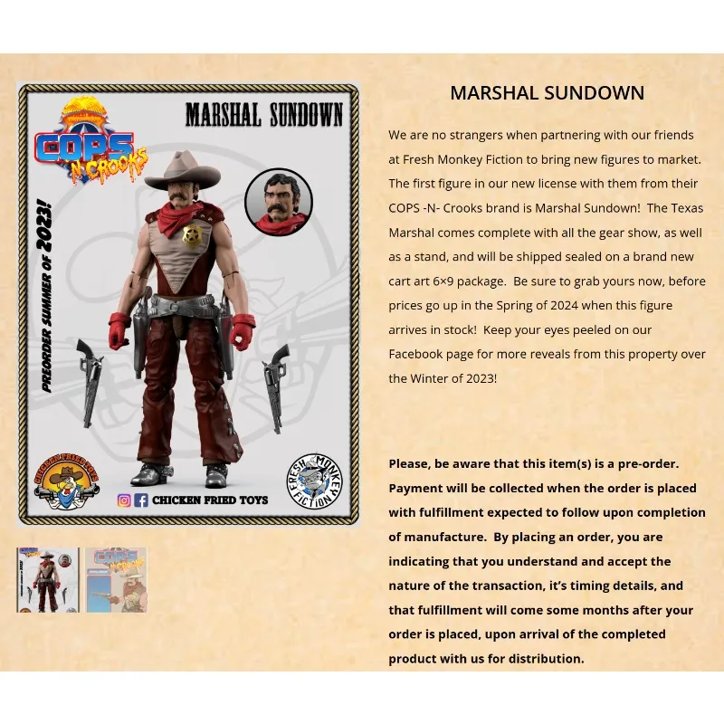 【在庫あり】フライドチキンスタジオオリジナル 1/18 COPSシリーズ マーシャルサンダウン シェリフ サンセット モバイルドール モデル玩具 男の子向けギフト