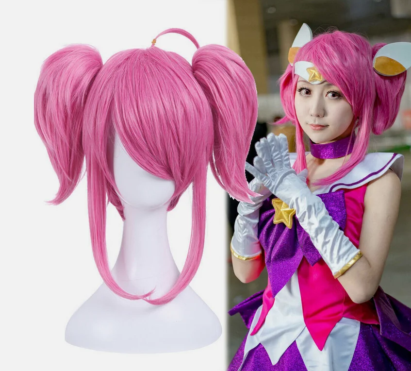 La dama de la luminosidad Lux Star Guardian peluca cosplay rosa con cola de caballo