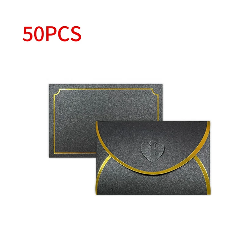 50 шт. конверты для подарочных карт с пряжкой Love конверты с золотой каймой для карточек для заметок, свадебный карбоновый черный цвет