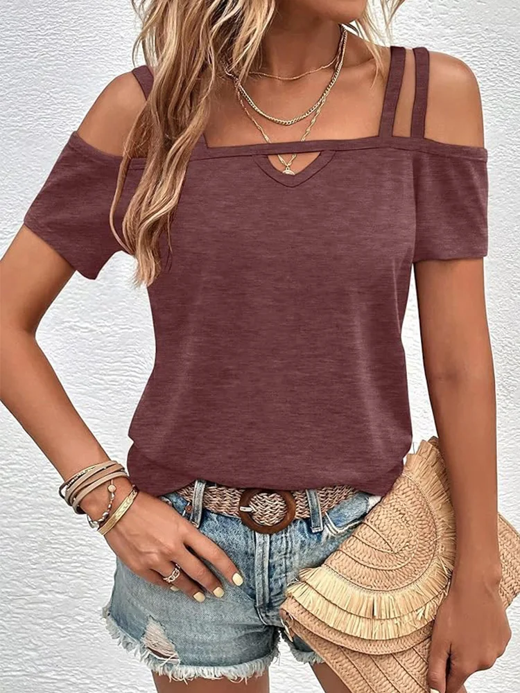 

Womens Short Sleeve T-shirts causal O Neck Solid Slim Fit Tee Summer Sexy Basic Crop Top Simple T Shirt Female Tops Clothes