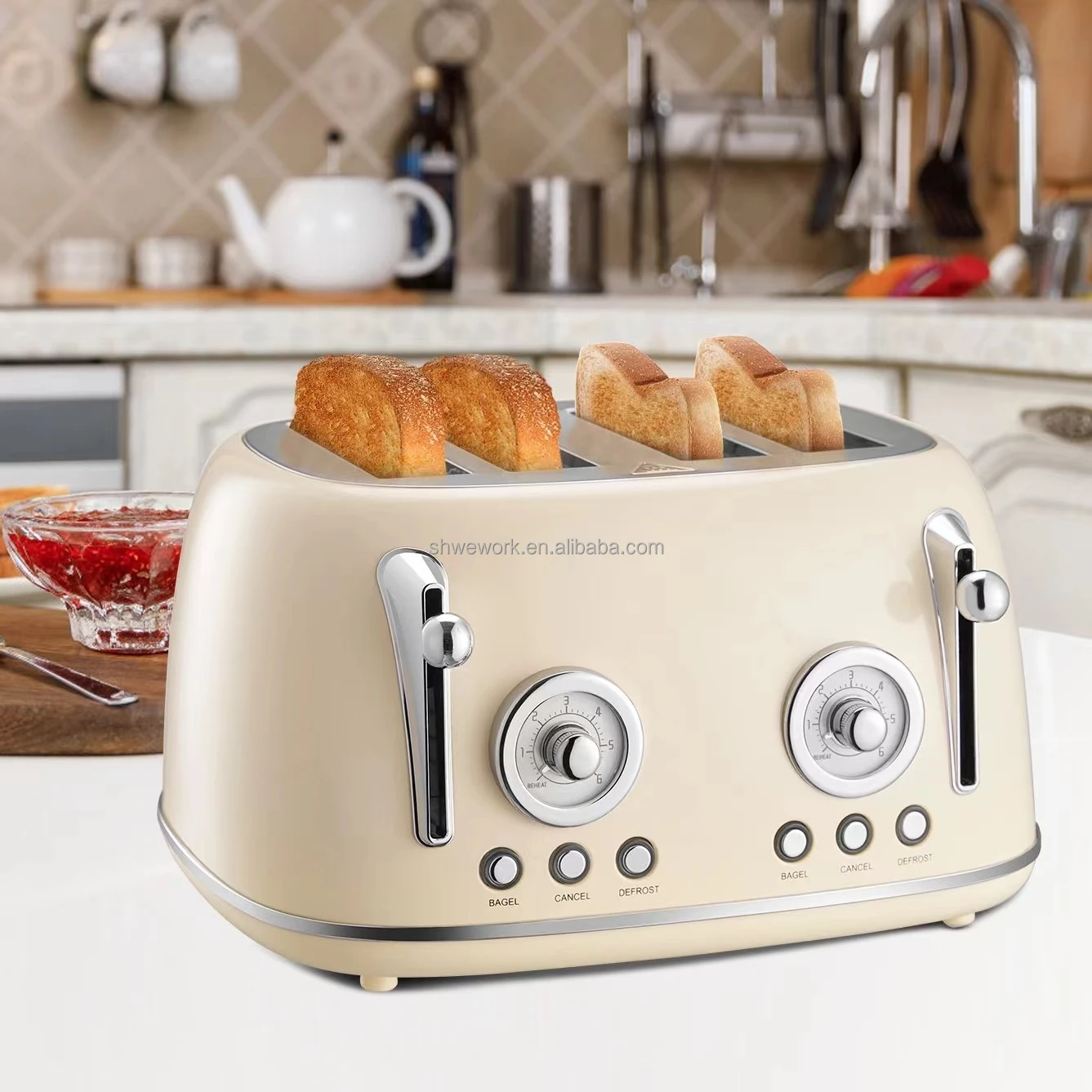 

WeWork Brushed Stainless Steel Toaster 4 Slice 1650W Toaster with 5 Browning Levels for Toasting Bread Bagel Waffle Toaster