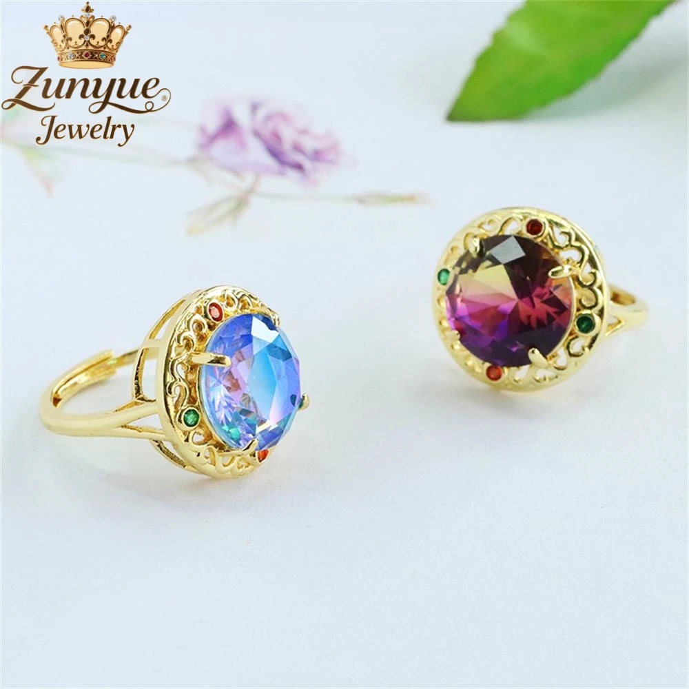 High-End Colored Glass Round Diamond Hollowed-Out Ring Luxury Quality Fashion Fine Jewelry Exquisite Elegant Popular Charms Gift