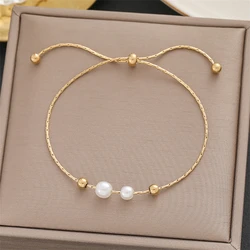 316L Stainless Steel Simplicity Beading Pearl Pendant Adjustable Bracelets For Women Fashion Fine Jewelry Gift SAB682