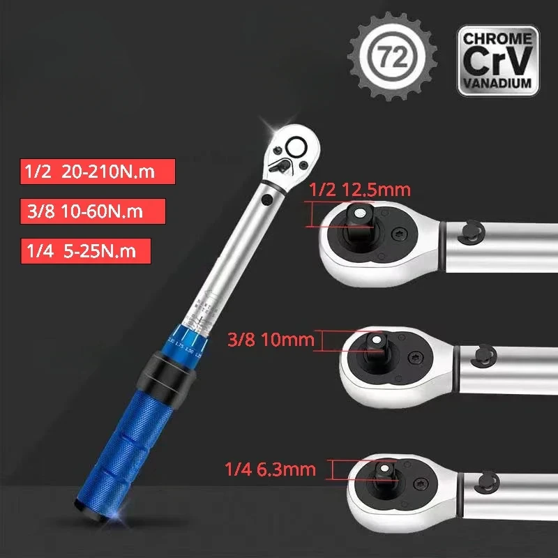 2-25//10-60/20-210N.m Torque Wrench1/4  3/8 1/2\'\'  High Precision Torque Wrench Professional Bicycle Motorcycle  Automotive Tool