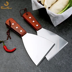 PizzAtHome Stainless Steel Food Spatula Grill Food Shovel Wood Handle BBQ Tool Beef Steak Turner Square Triangle Shovel for BBQ