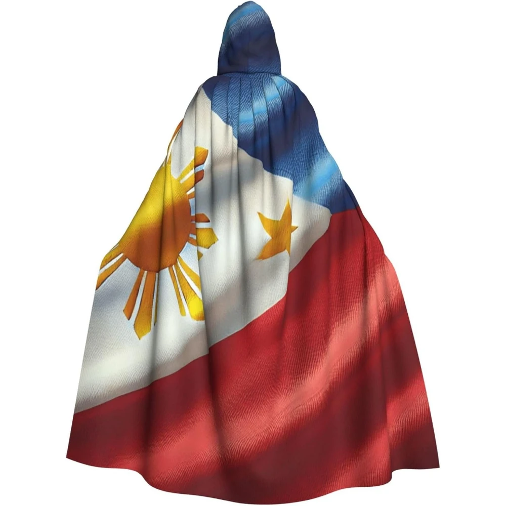 

Philippine-Flag Adult Witch Hooded Cape, Halloween Costume Hooded Cloak for Holiday Print One Size