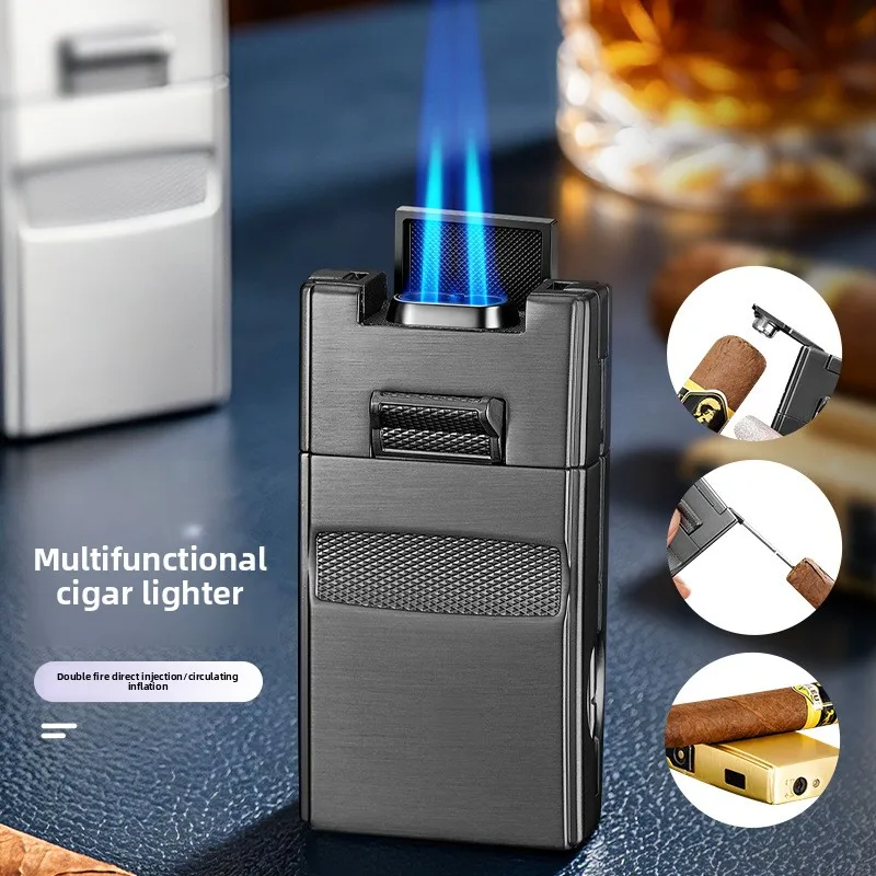 New multi-functional cigar specific lighter, high flame double straight jet inflatable lighter, cigar accessories, men's gift