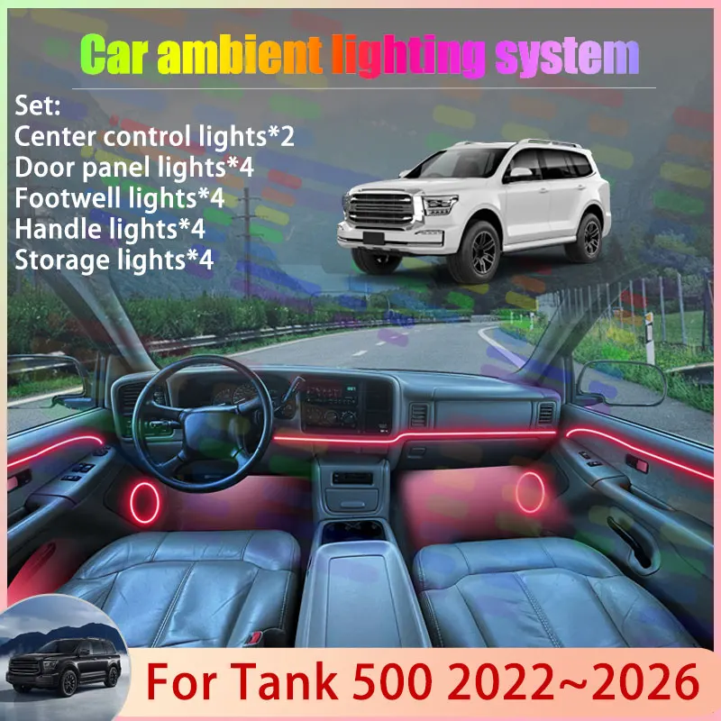 

Для GWM Tank 500 P03 2022 ~ 2026 2023 2024 SUV 2/18 в 1 автомобильная атмосферная лампа RGB абажур ансамбль стример атмосферный набор авто