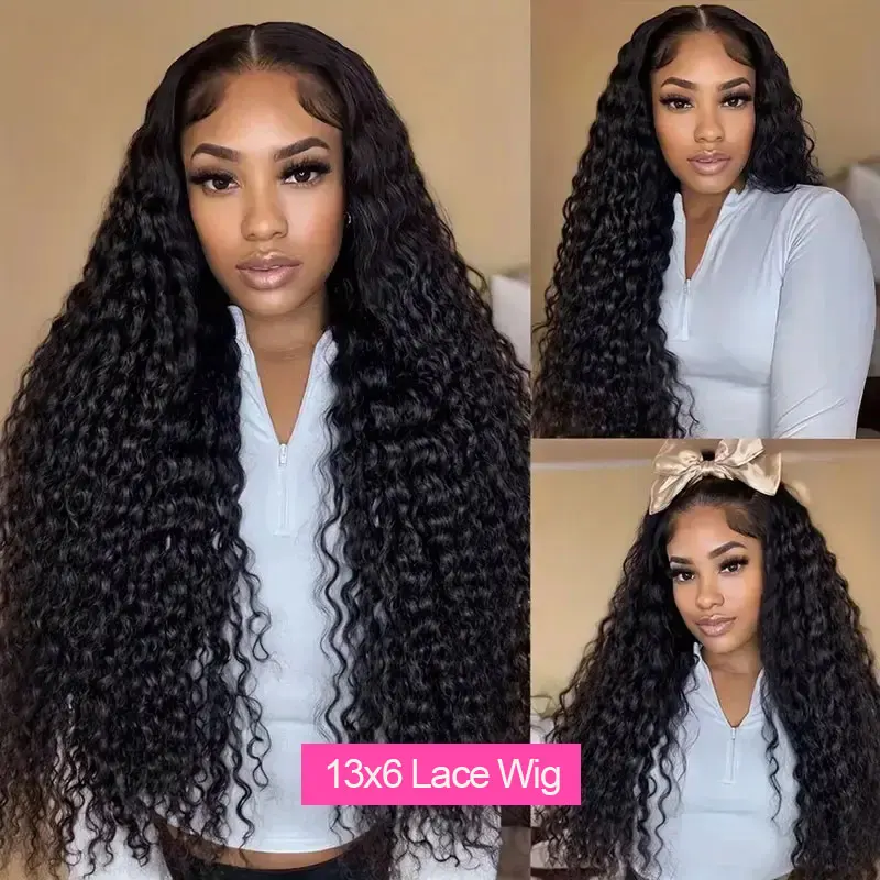 30 Inch Water Wave 13x4 HD Lace Lace Front Human Hair Wigs 100% Brazilian Remy Human Hair Deep Curly Pre Plucked with Baby Hair