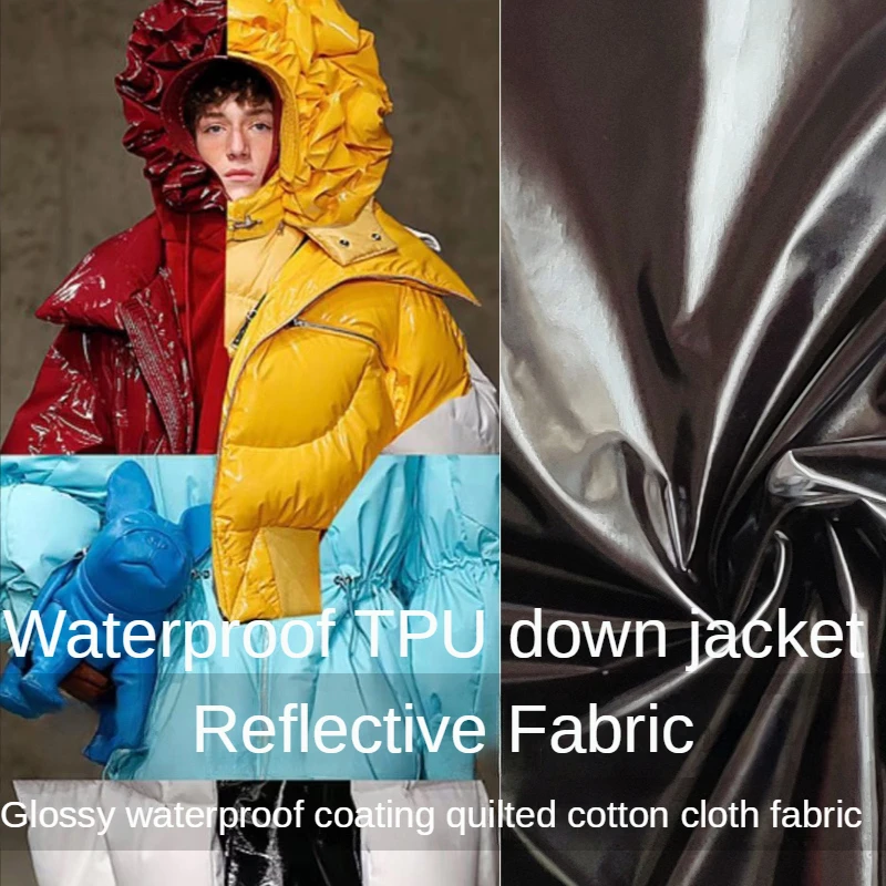 Down Jacket Reflective Fabric Glossy Mirror By The Meter for Clothing Diy Sewing Winter Waterproof Cloth Plain Soft Black White