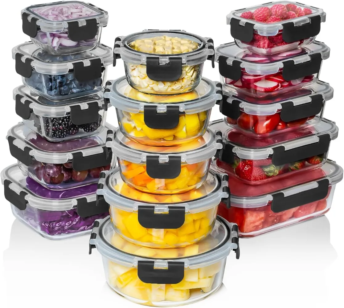 

Razab 30 PC Glass Food Storage Containers with Lids - Reusable Glass Meal Prep Containers for Lunch & Leftovers - Airtight