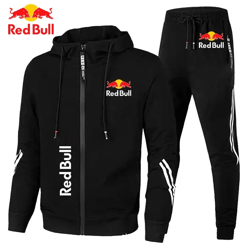 

2025Red Bull Logo Men's Hoodie Set 2-piece New Red Bull Printed Jacket Men's Fashion Casual Simple Hoodie Stormtrooper Coat Red