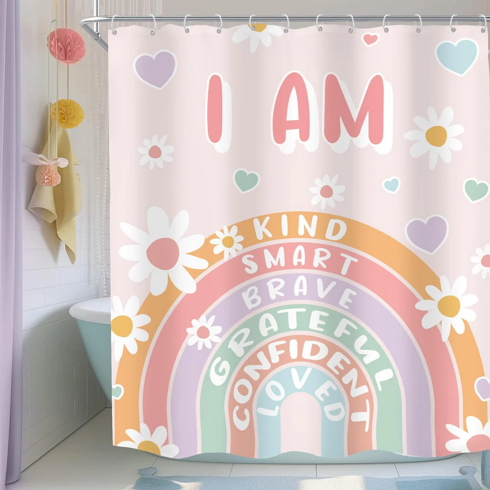 Cute Cartoon Dinosaur Alphabet Letter Print Shower Curtain ，Children's Bathroom Curtain Polyester Home Curtain With Hooks