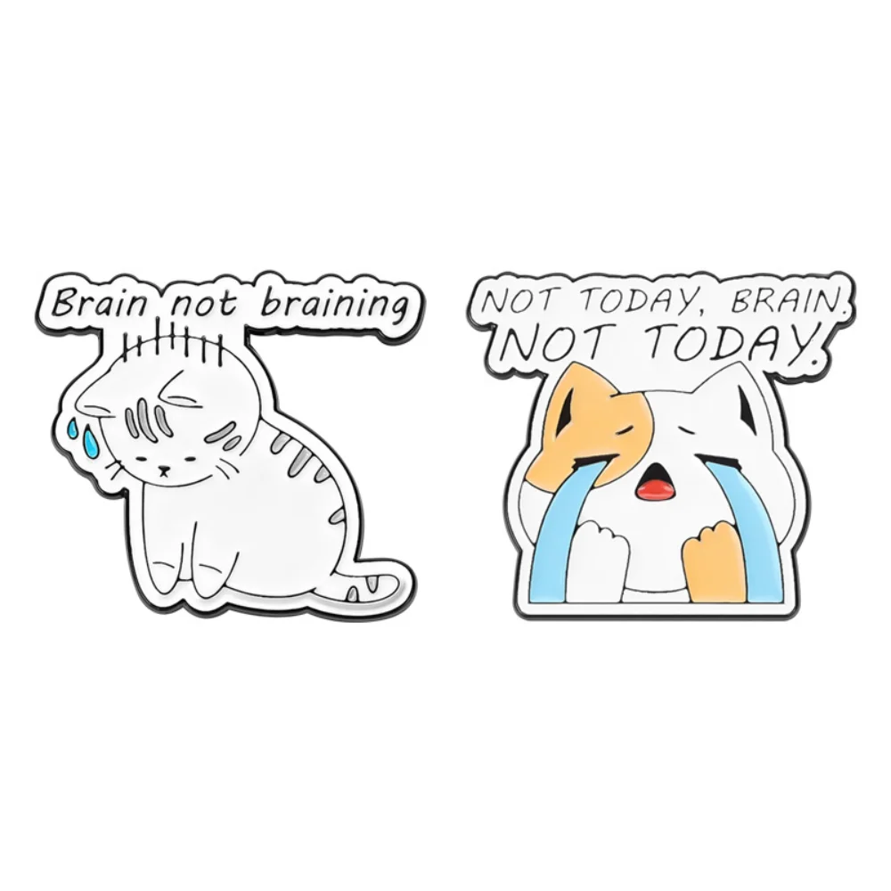2pcs Abandoned Cat Enamel Brooch Self Deprecating and Stress Relieving Quotes From Migrant Workers Clothing Backpack Decoration