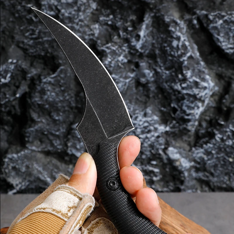 2024 Stone Wash Face Straight Knife, Stainless Steel Knife, Multi purpose Outdoor Self Defense Sharp Survival Knife, with Sheath