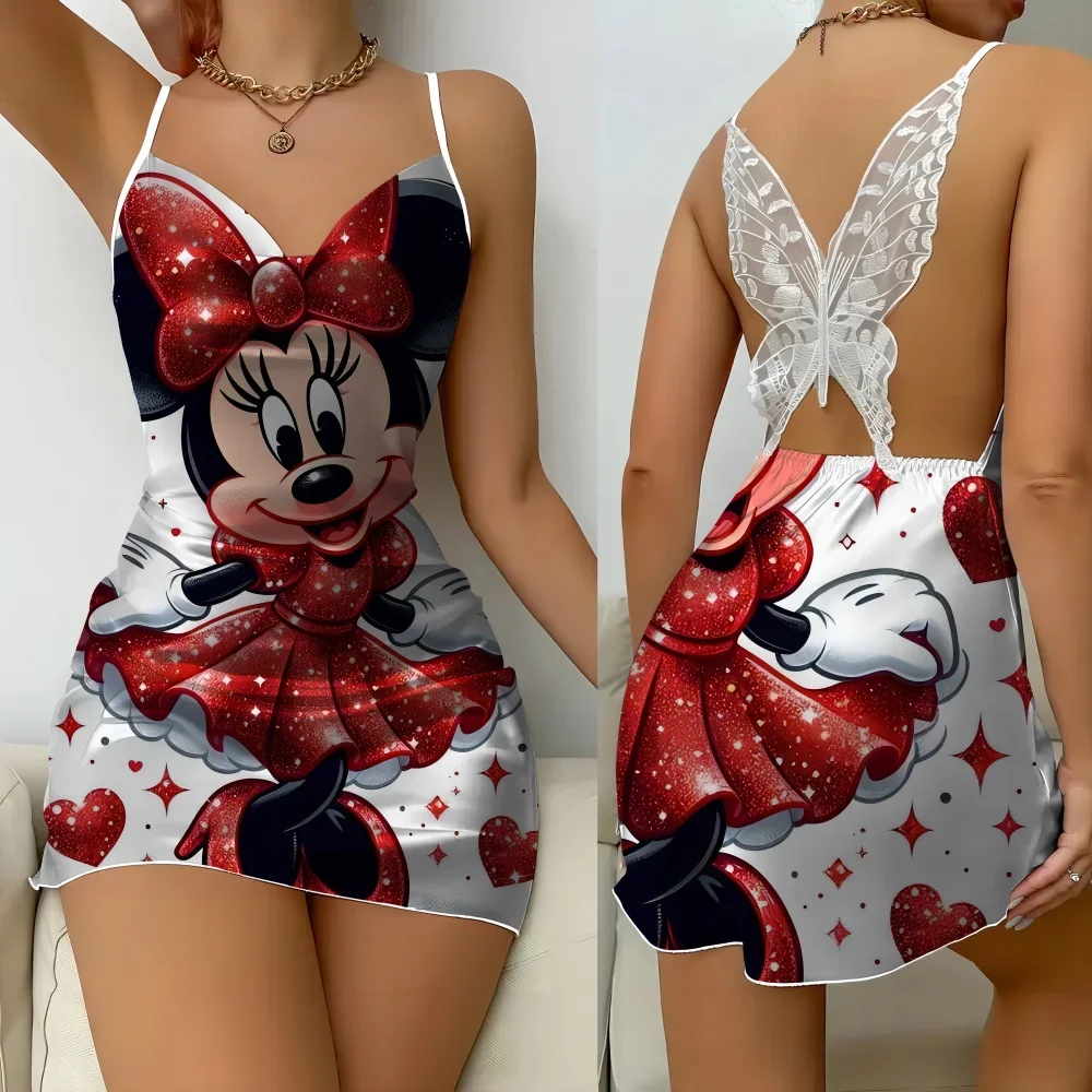 2024 New Sleeping Dress for Women Sexy Female Nightwear Disney Cartoon Pattern Women's Pajama Fashion Comfortable Home Dress